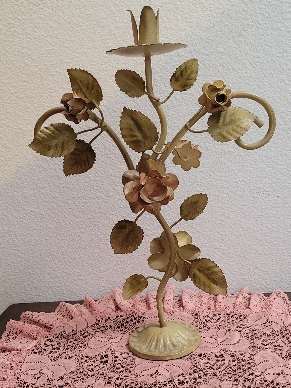 Italian Tole Candelabra Gold Floral Metal Candle Holder Shabby Chic